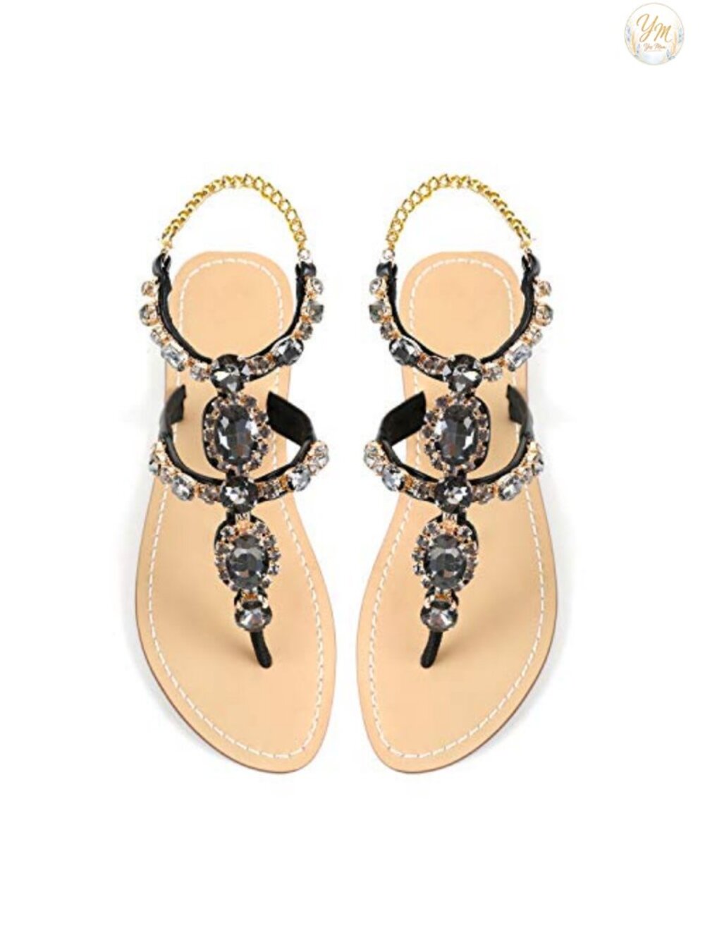 Rhinestone Gladiator Flat Sandals Handmade Bohemian Bridal Jeweled Wedding Shoes